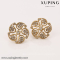 93327 Creative ladies jewelry simple design elegant stylish gemstone pave set golden stud earrings